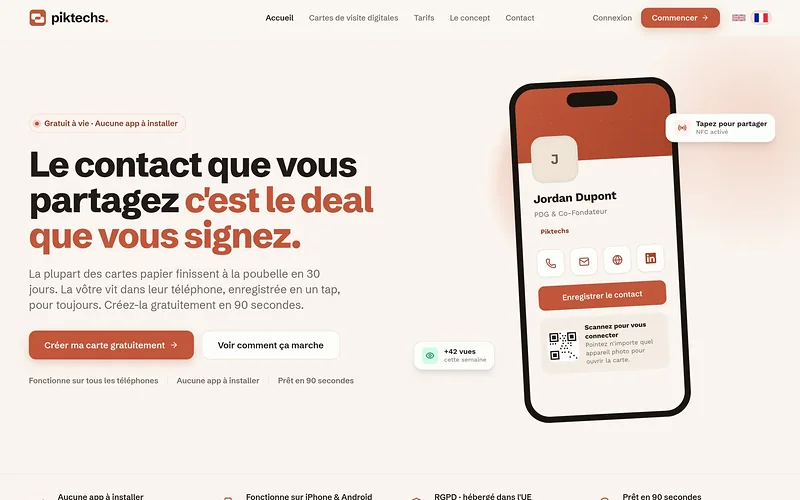 Plateforme SaaS Piktechs de cartes de visite digitales